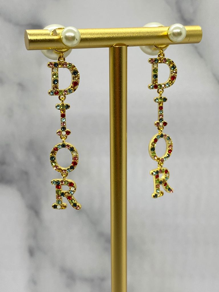 CHRISTIAN DIOR Tribale Rhinestone Pendant Earrings - Pre owned