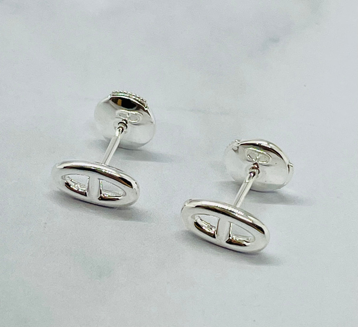 HERMES Monogram Silver Tone Earrings - Pre owned