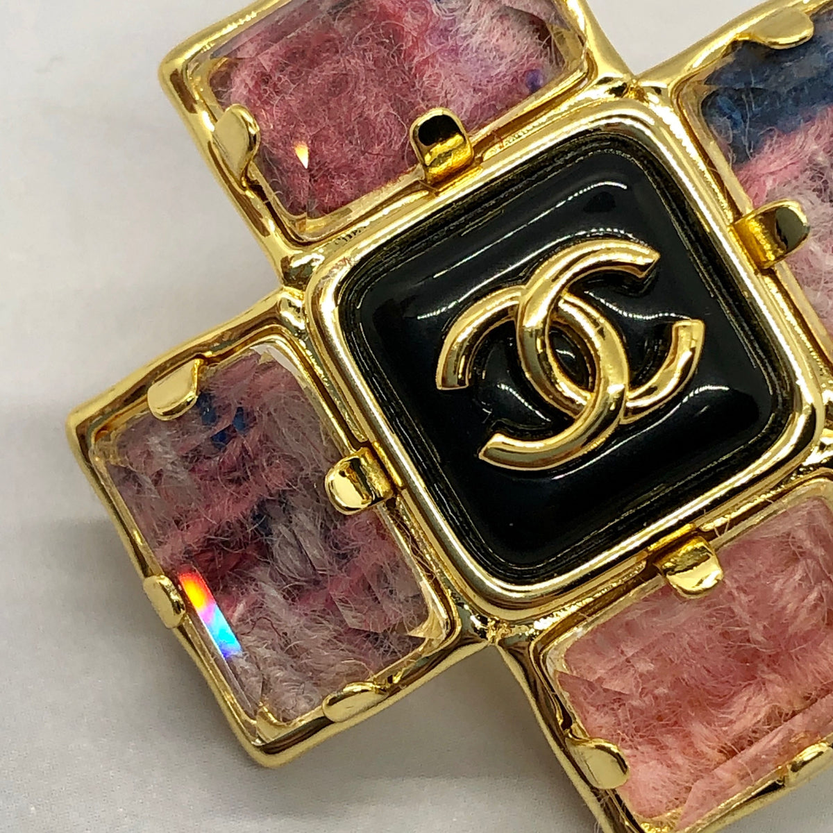 CHANEL CC Pink Cross Brooch Pin - USED