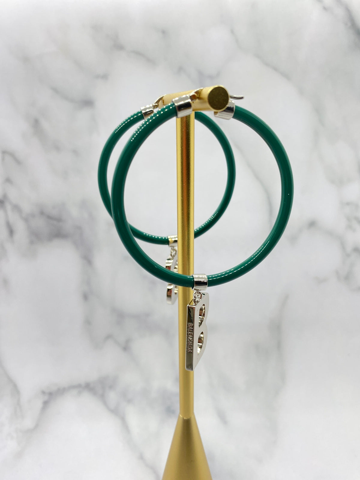 BALENCIAGA Teal Hoop B Charm Earrings - Pre owned