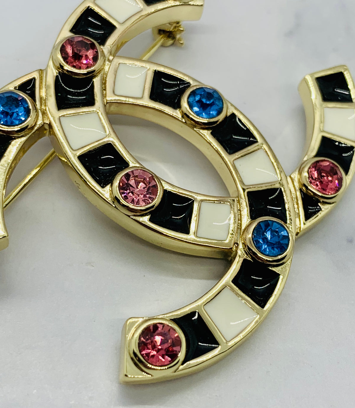 CHANEL CC Rhinestone Enamel Brooch Pin - USED
