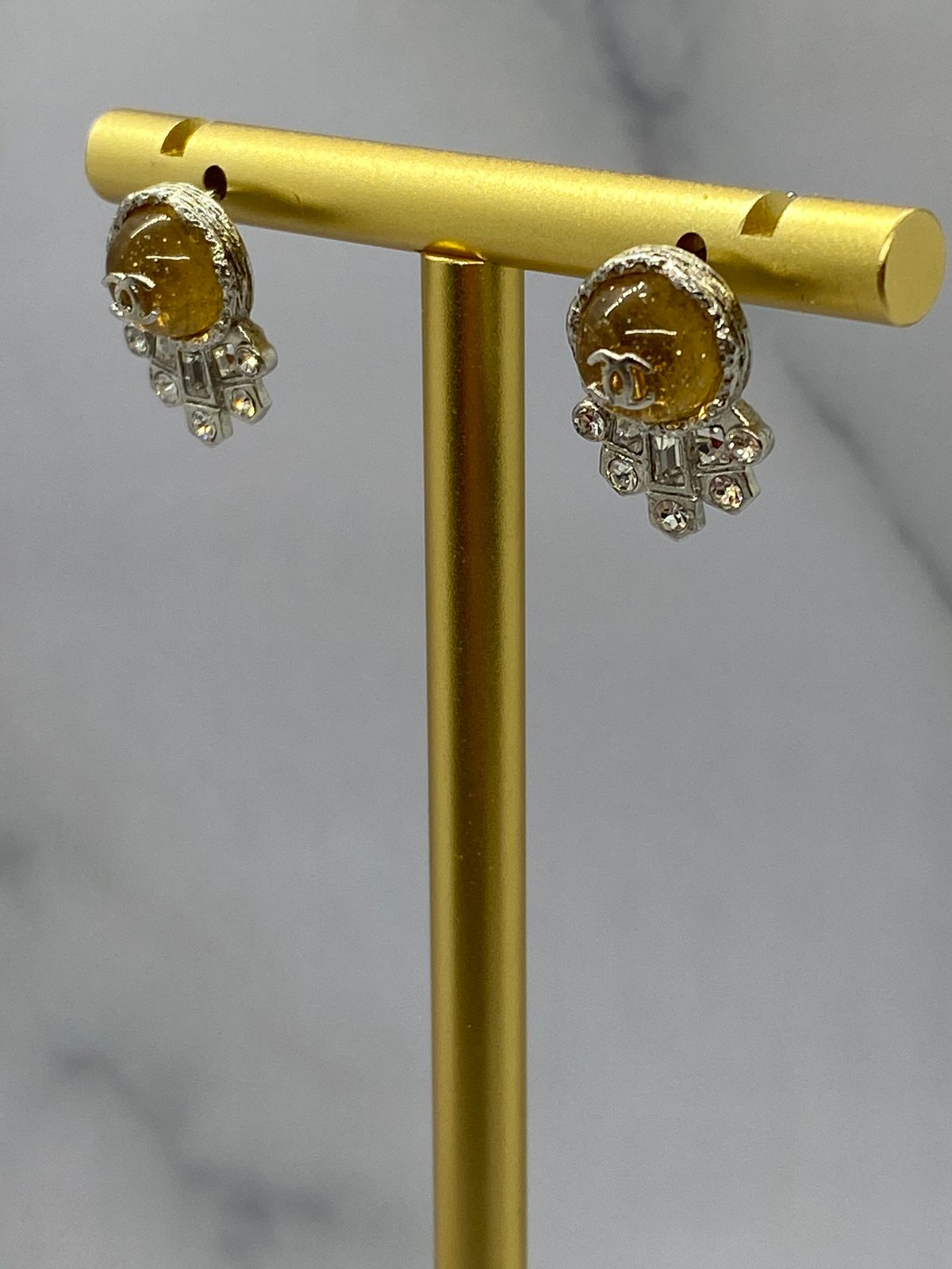 CHANEL CC Silver Tone Rhinestone Earrings - USED