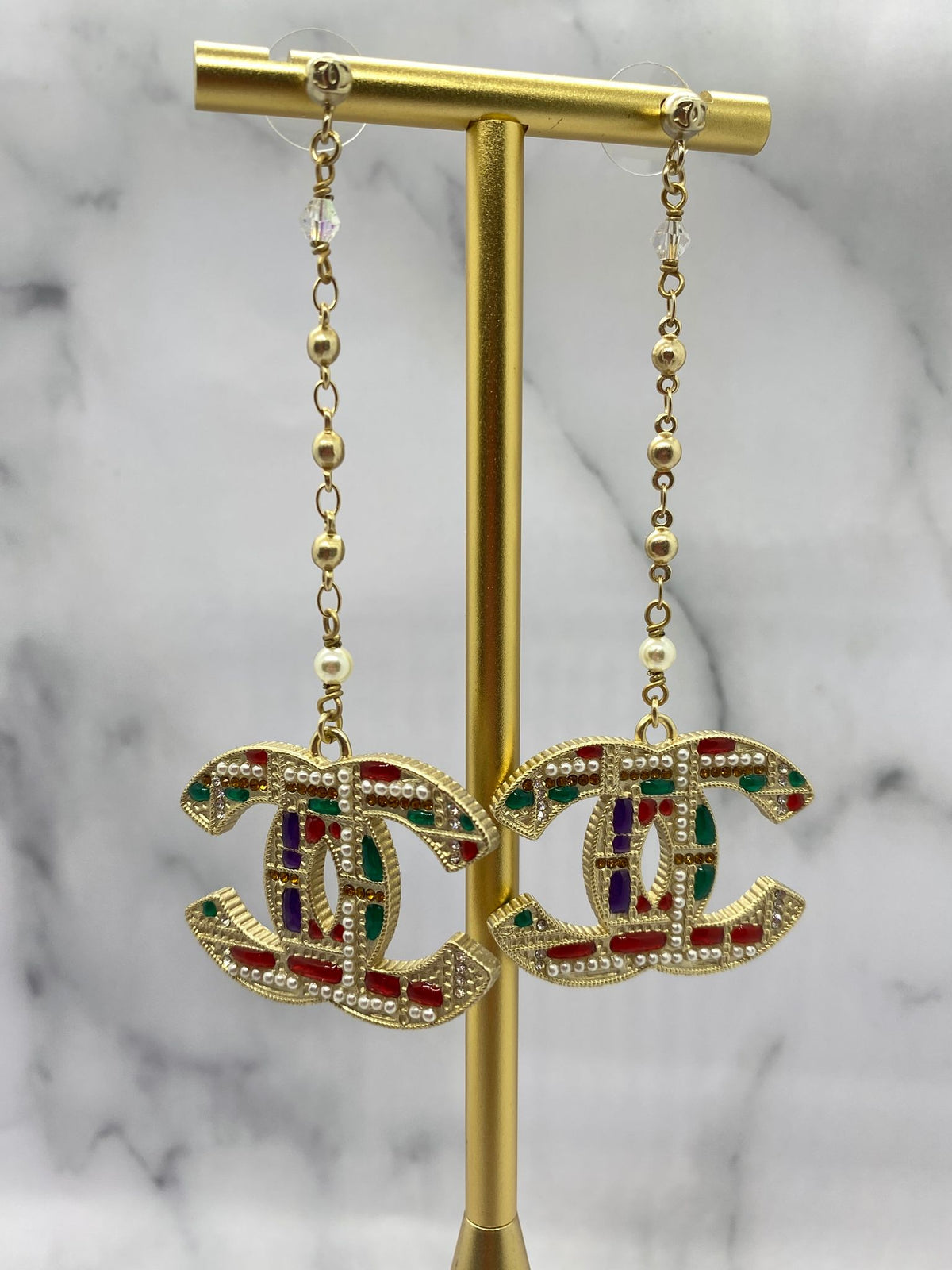 CHANEL CC Colorful Plaid Pendant Earrings - Pre owned
