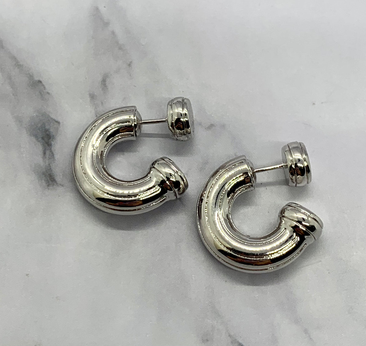 BOTTEGA VENETA Silver Tone Hoop Earrings - Pre owned