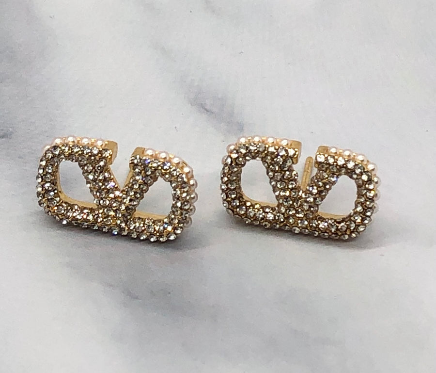 VALENTINO V Rhinestone Monogram Earrings - Pre owned