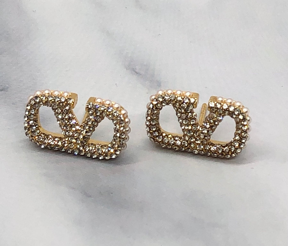 VALENTINO V Rhinestone Monogram Earrings - Pre owned