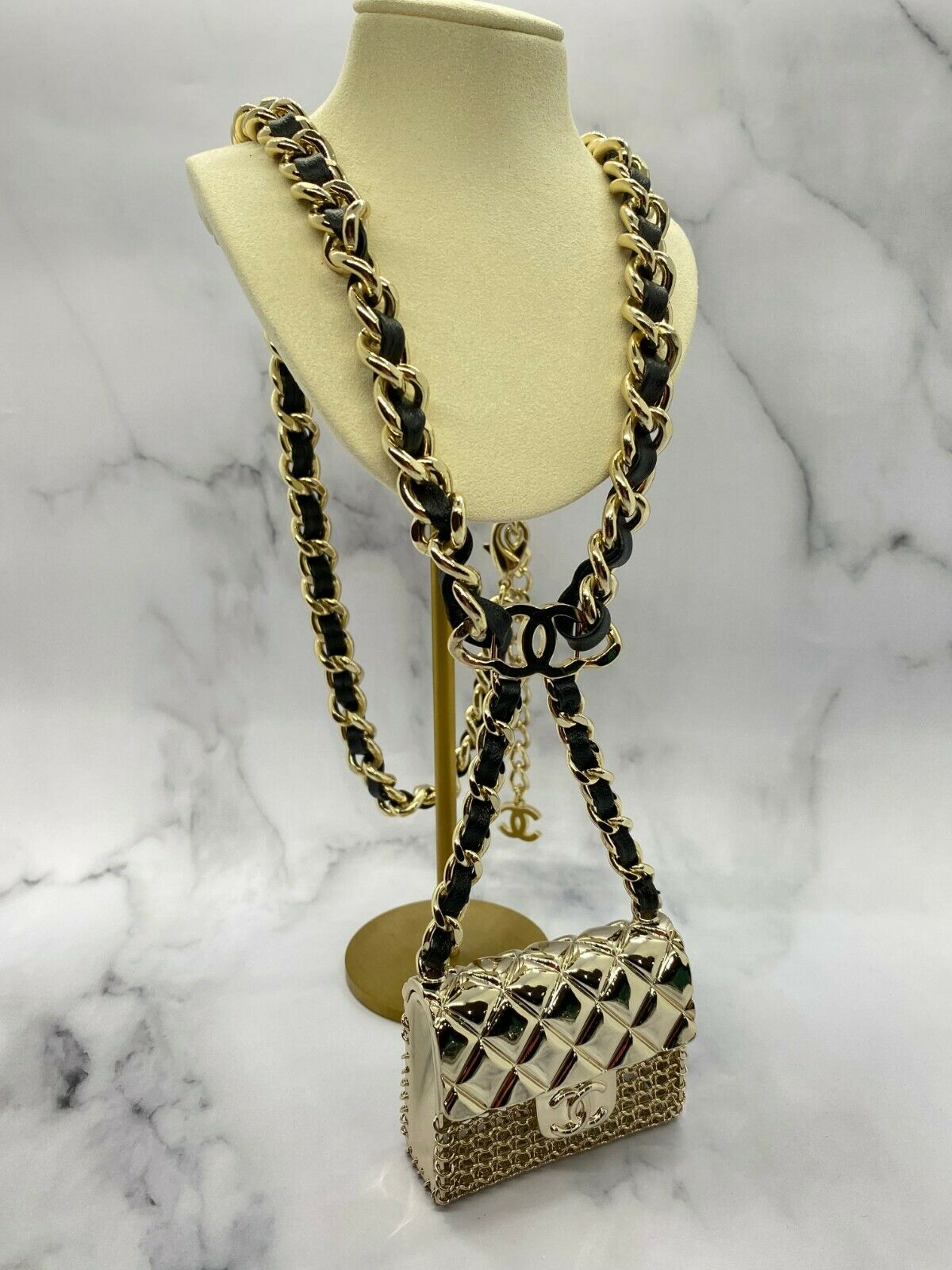 CHANEL CC Chain & Leather Trim Bag Necklace - Pre owned
