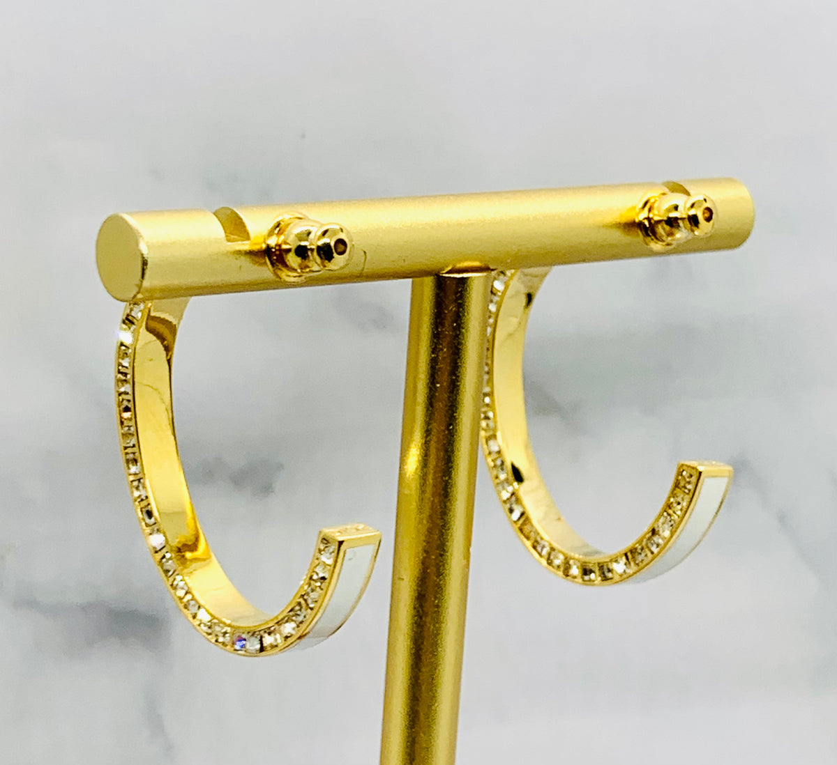 CHRISTIAN DIOR White Rhinestone Hoop Earrings - Pre owned