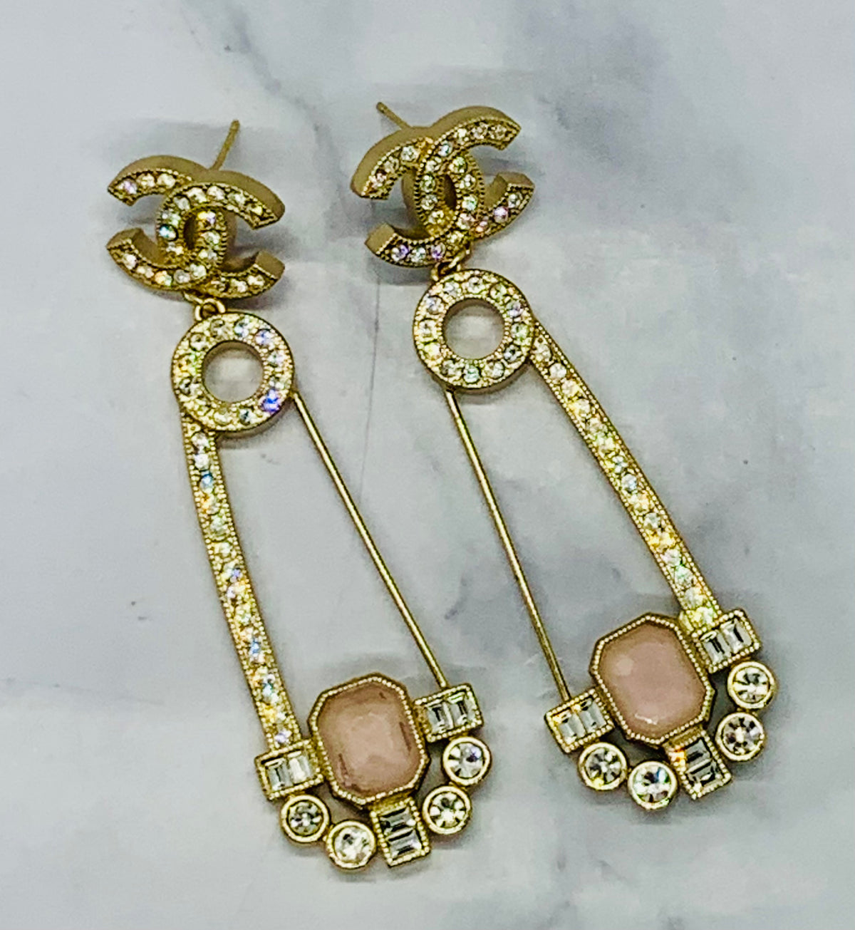 CHANEL CC Rhinestone Safety Pin Earrings - Pre owned