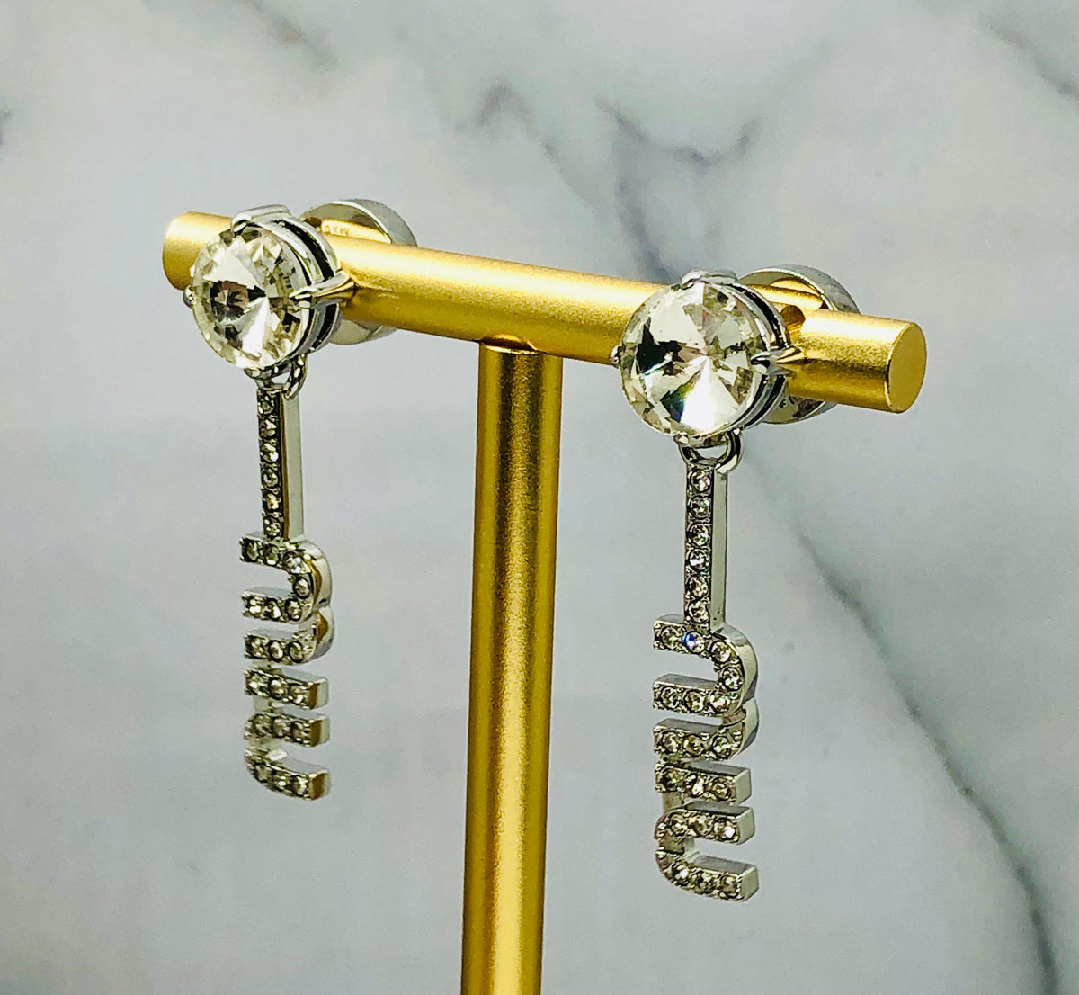 MIU MIU Rhinestone Pendant Monogram Earrings - Pre owned