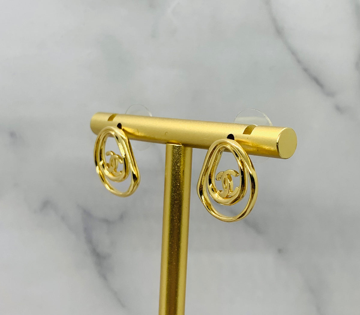 CHANEL CC Gold Tone Earrings - USED