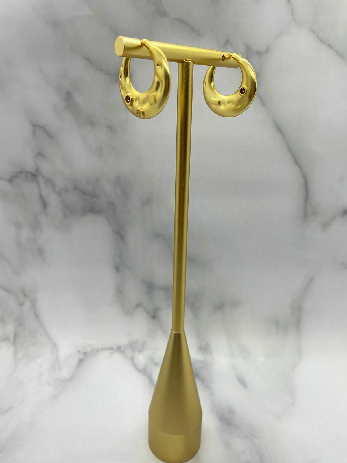 CELINE Gold Tone Rhinestone Hoop Earrings - pre owned