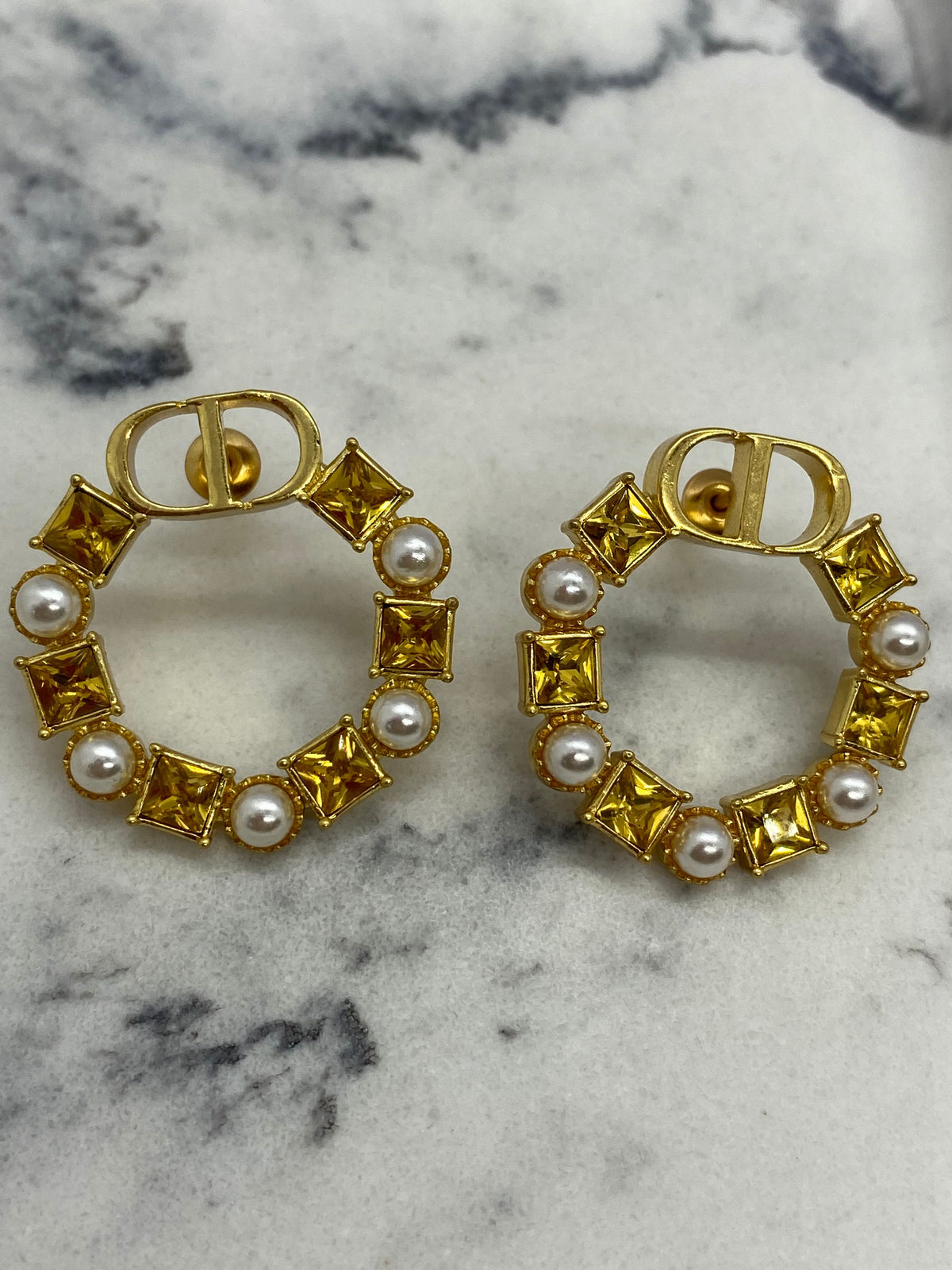 CHRISTIAN DIOR Rhinestone Hoop Earrings - Pre owned