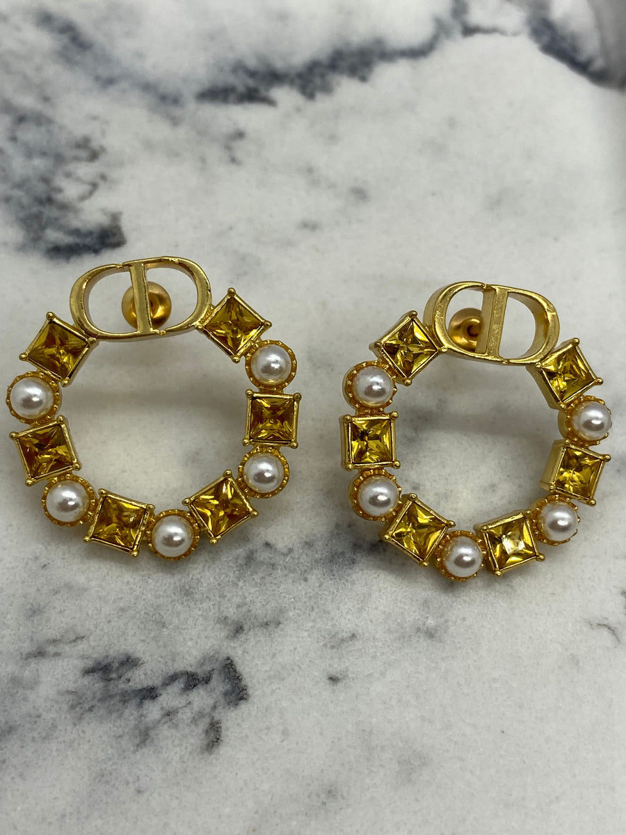 CHRISTIAN DIOR Rhinestone Hoop Earrings - Pre owned