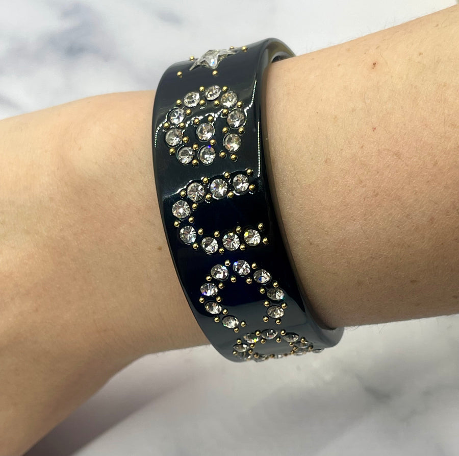 GUCCI Acrylic Black Rhinestone Cuff Bracelet - Pre owned