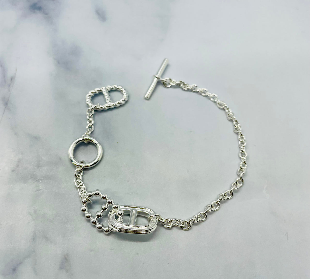 HERMES Silver-Tone Chain Bracelet - Used
