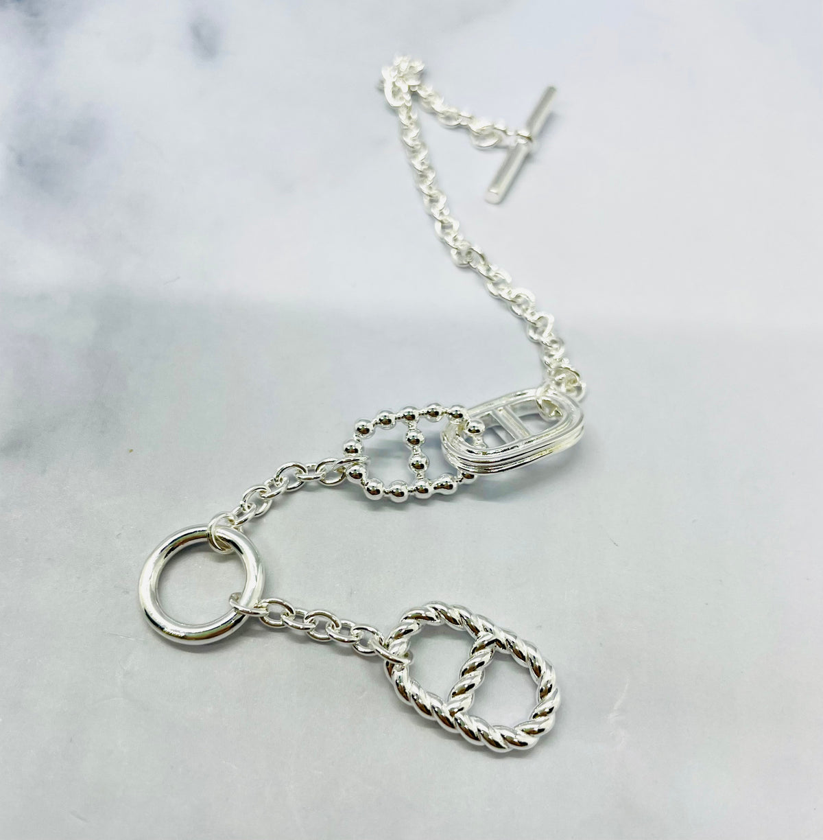 HERMES Silver-Tone Chain Bracelet - Used