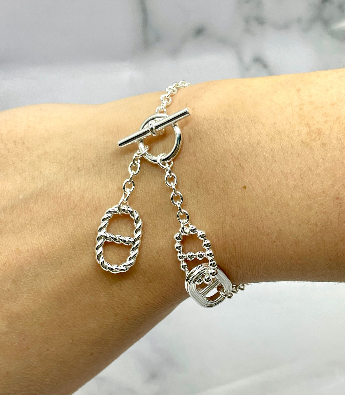 HERMES Silver-Tone Chain Bracelet - Used