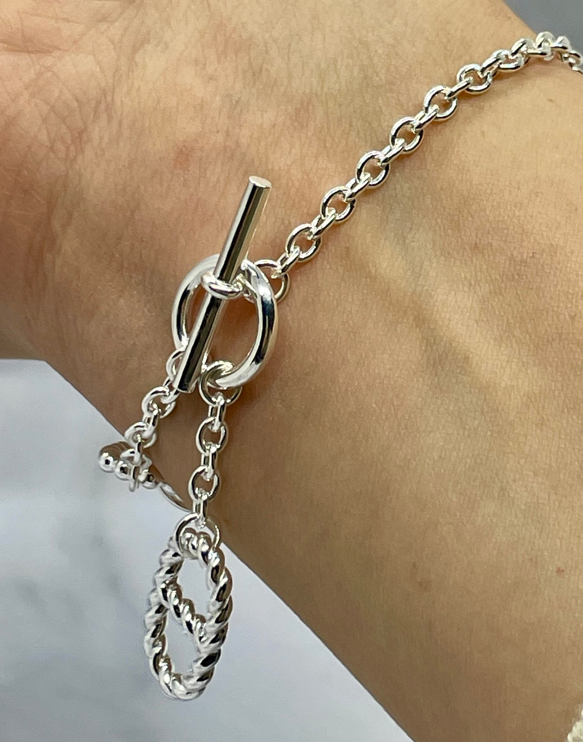 HERMES Silver-Tone Chain Bracelet - Used