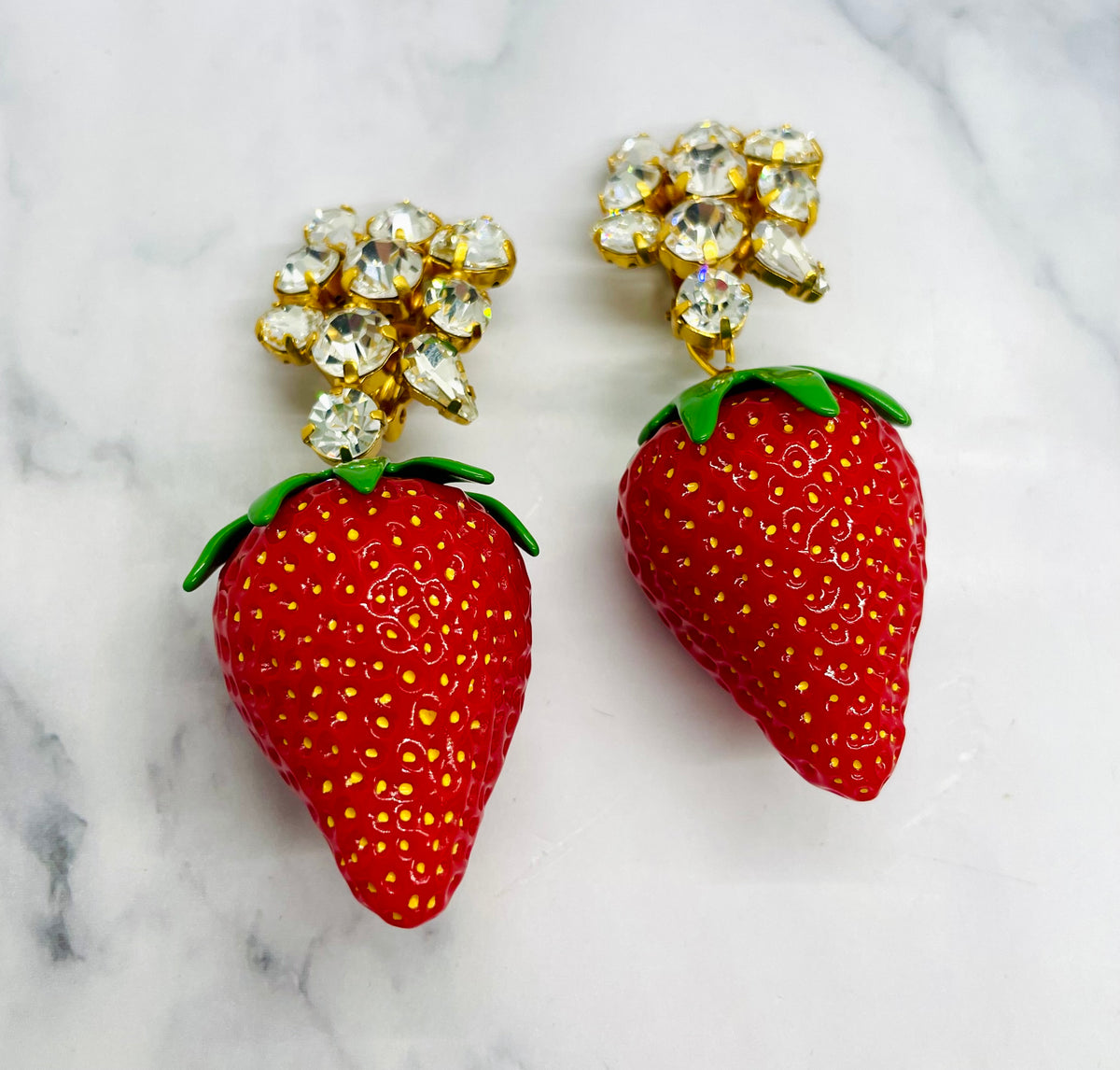 YSL Yves Saint Laurent strawberry clip-on earrings, pair, MK6433, front view