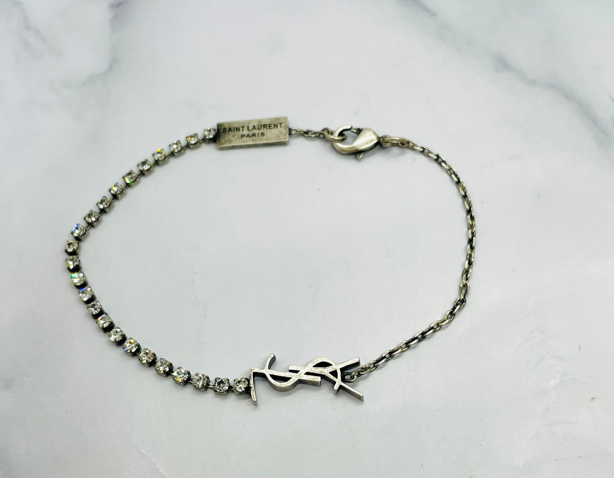 YSL Saint Laurent Pewter Rhinestone Bracelet MK6435, photograph 1