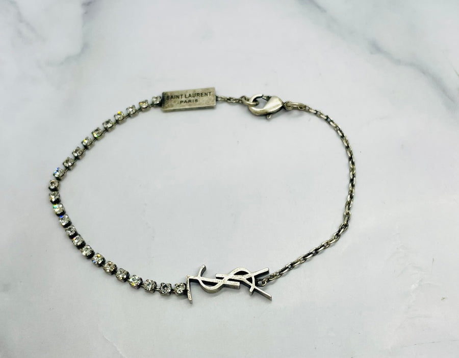 YSL Saint Laurent Pewter Rhinestone Bracelet MK6435, photograph 1