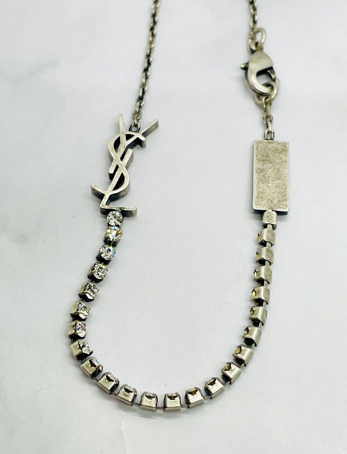 YSL Saint Laurent Pewter Rhinestone Bracelet MK6435, photograph 3