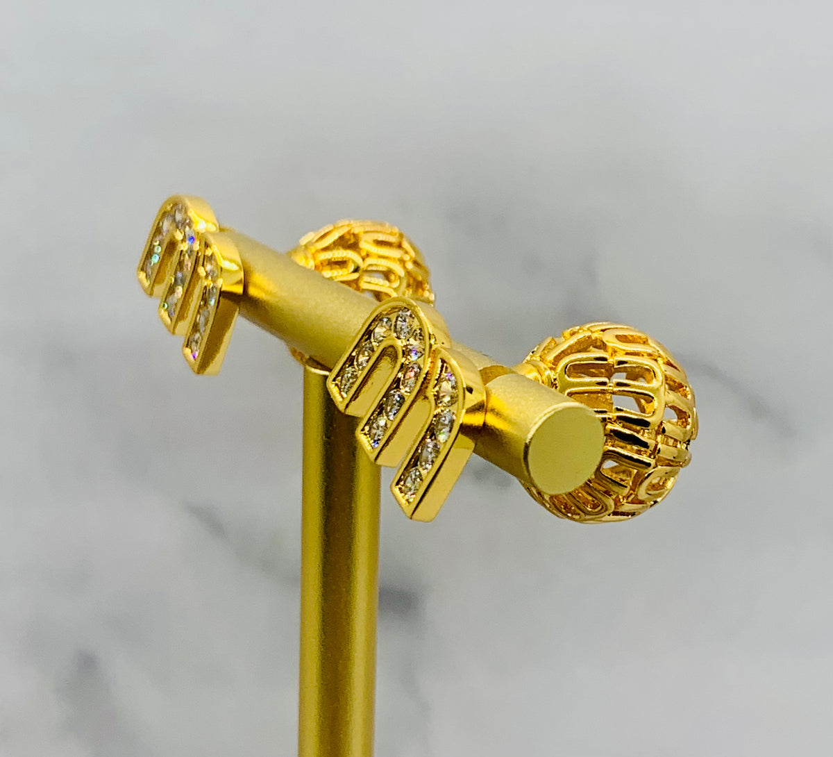 MIU MIU Gold Tone Rhinestone Back Ball Earrings - Pre-Owned — 6