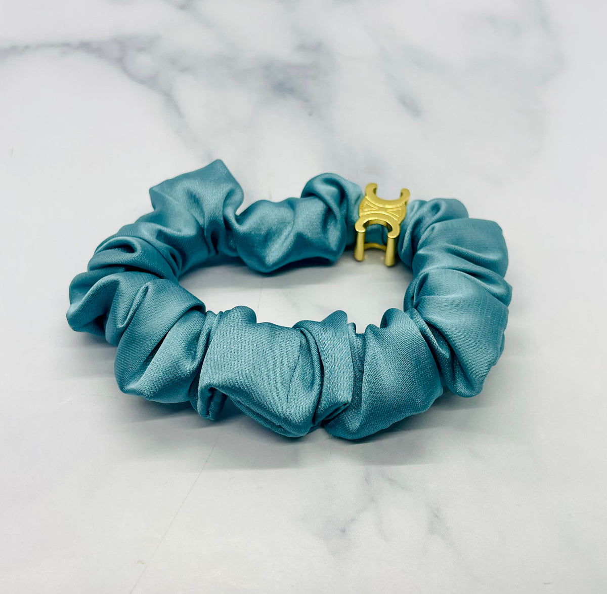 CELINE Monogram Blue Silk Hair Scrunchy - Pre-Owned — 3