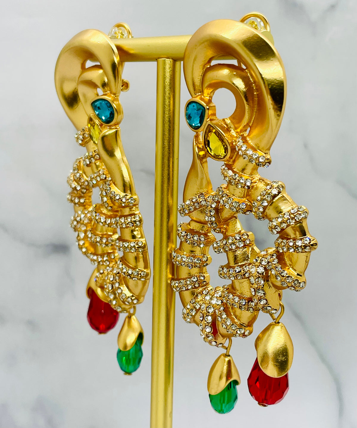 SCHIAPARELLI Statement Rhinestone Pendant Earrings - Pre-Owned — 2