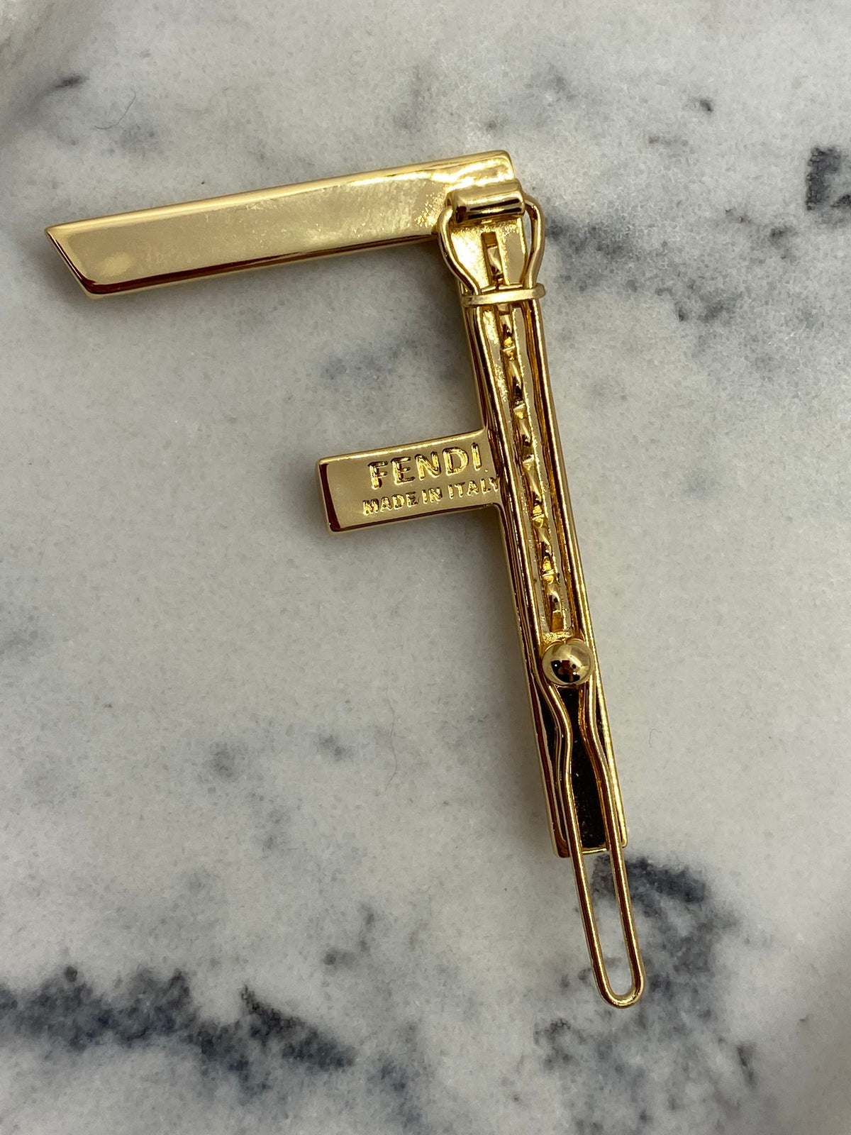FENDI F Gold Tone Rhinestone Hair Clip Barrette - Pre-Owned — 2