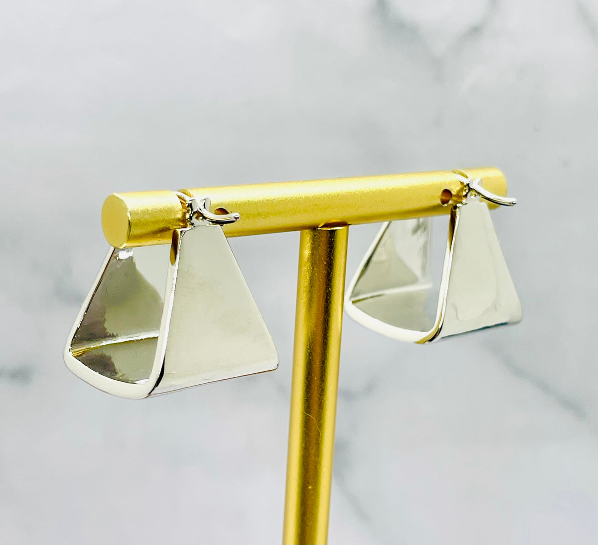 CELINE Silver Tone Box Hoop Earrings - Pre-Owned