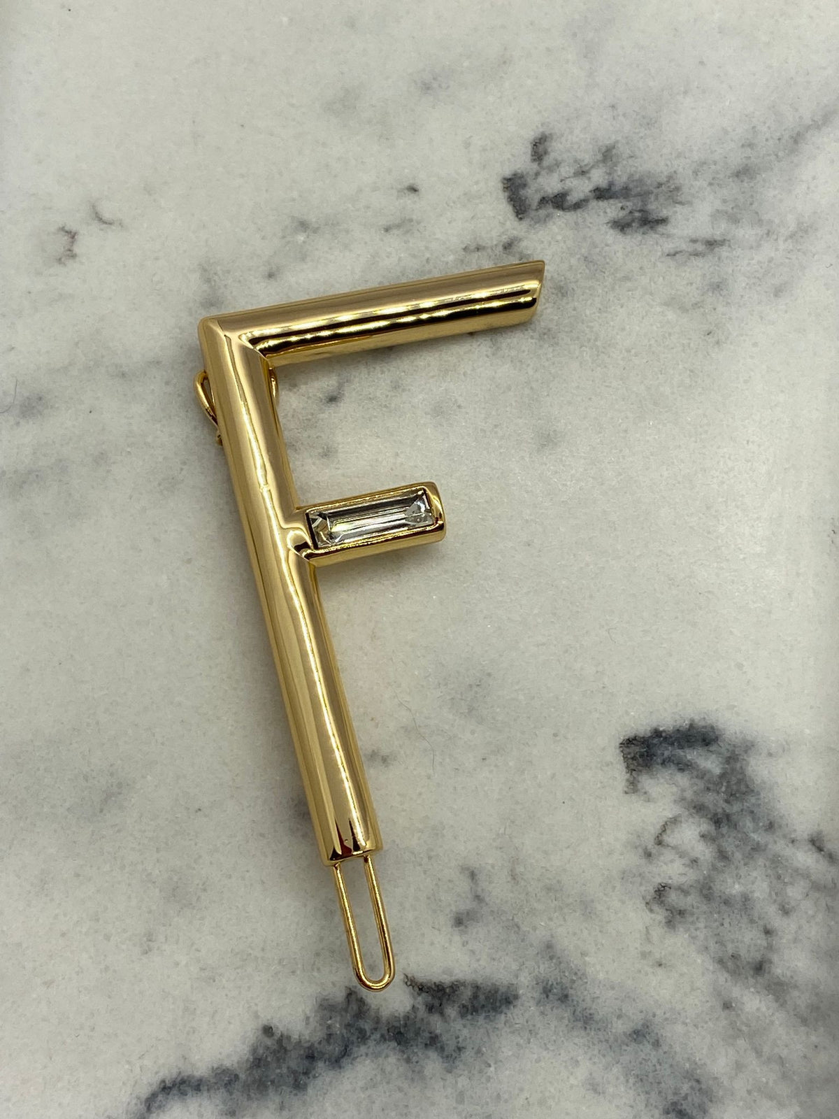 FENDI F Gold Tone Rhinestone Hair Clip Barrette - Pre-Owned — 1