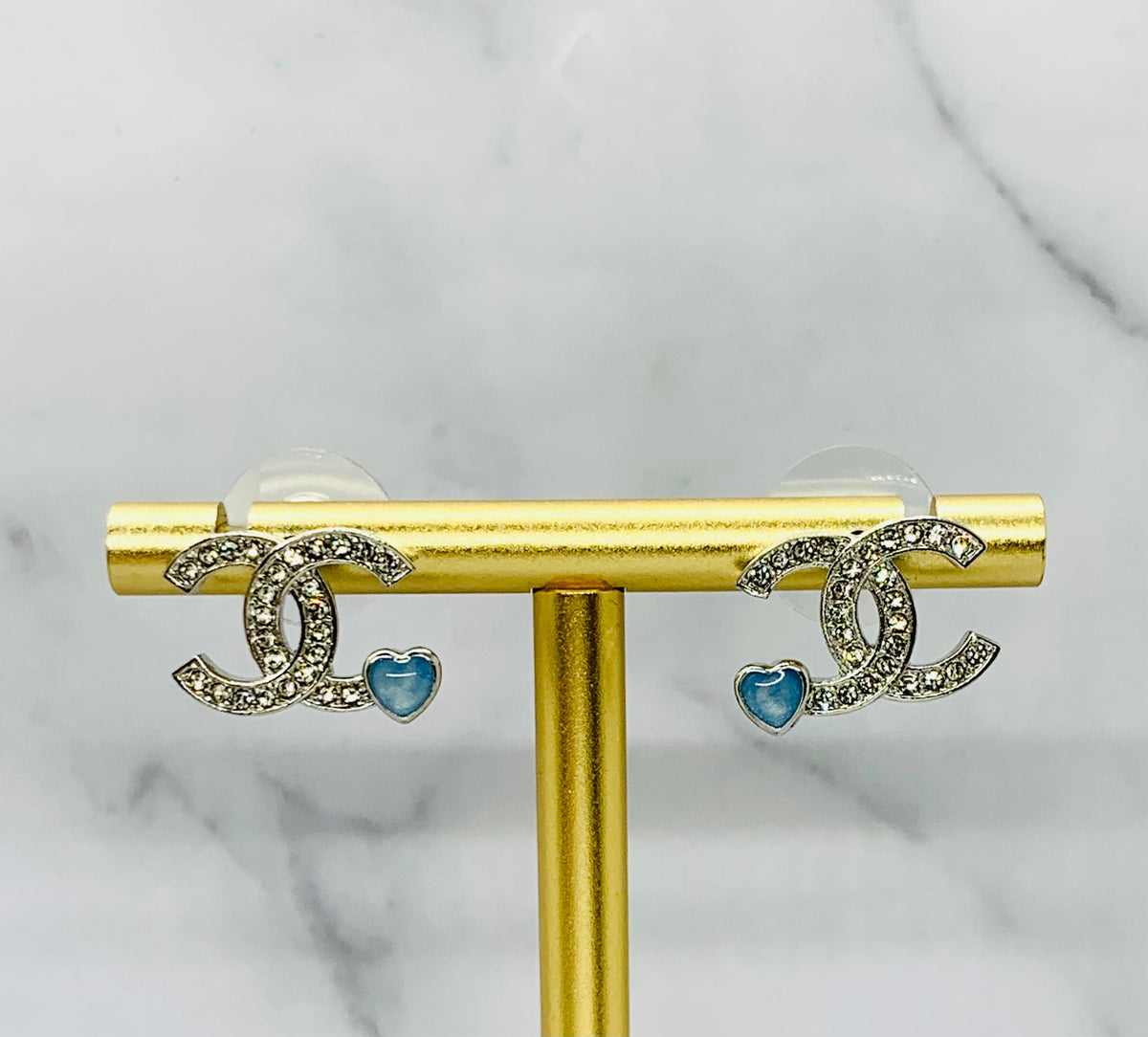 CHANEL CC Blue Heart Rhinestone Earrings - Pre-Owned — 7