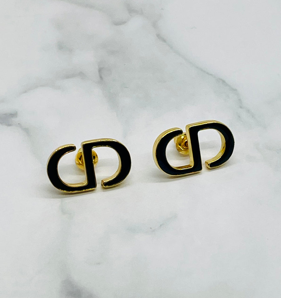CHRISTIAN DIOR CD Black Enamel Earrings - Pre-Owned — 1
