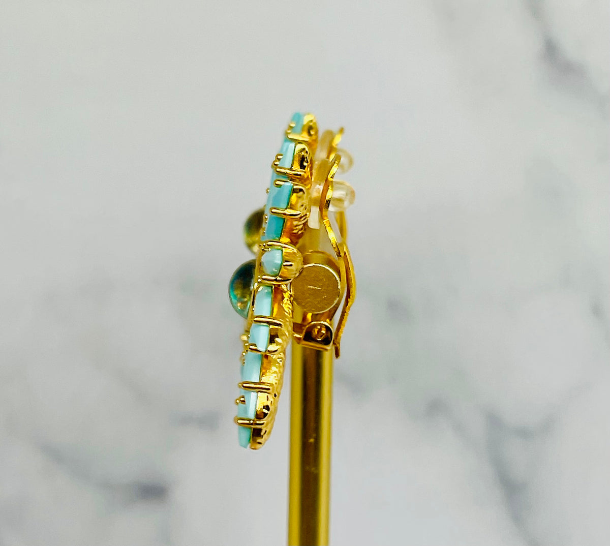 YSL YVES SAINT LAURENT Vintage Turquoise Clip On Earrings - Pre-Owned — 3