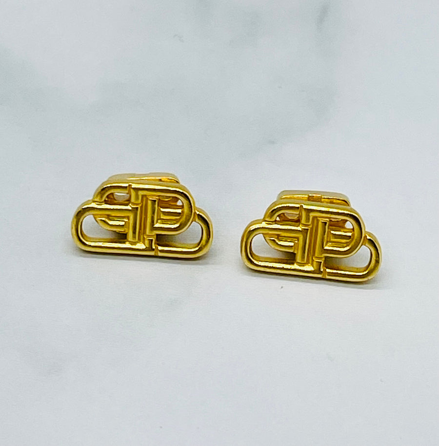 BALENCIAGA BB Gold Tone Stud Earrings - Pre-Owned — 1