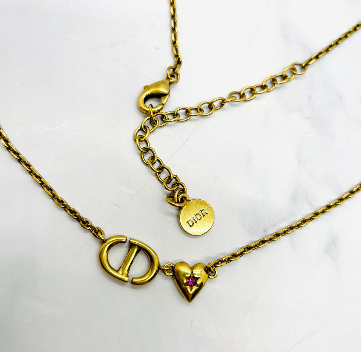 CHRISTIAN DIOR CD Brass Tone Heart Necklace - Pre-Owned — 4