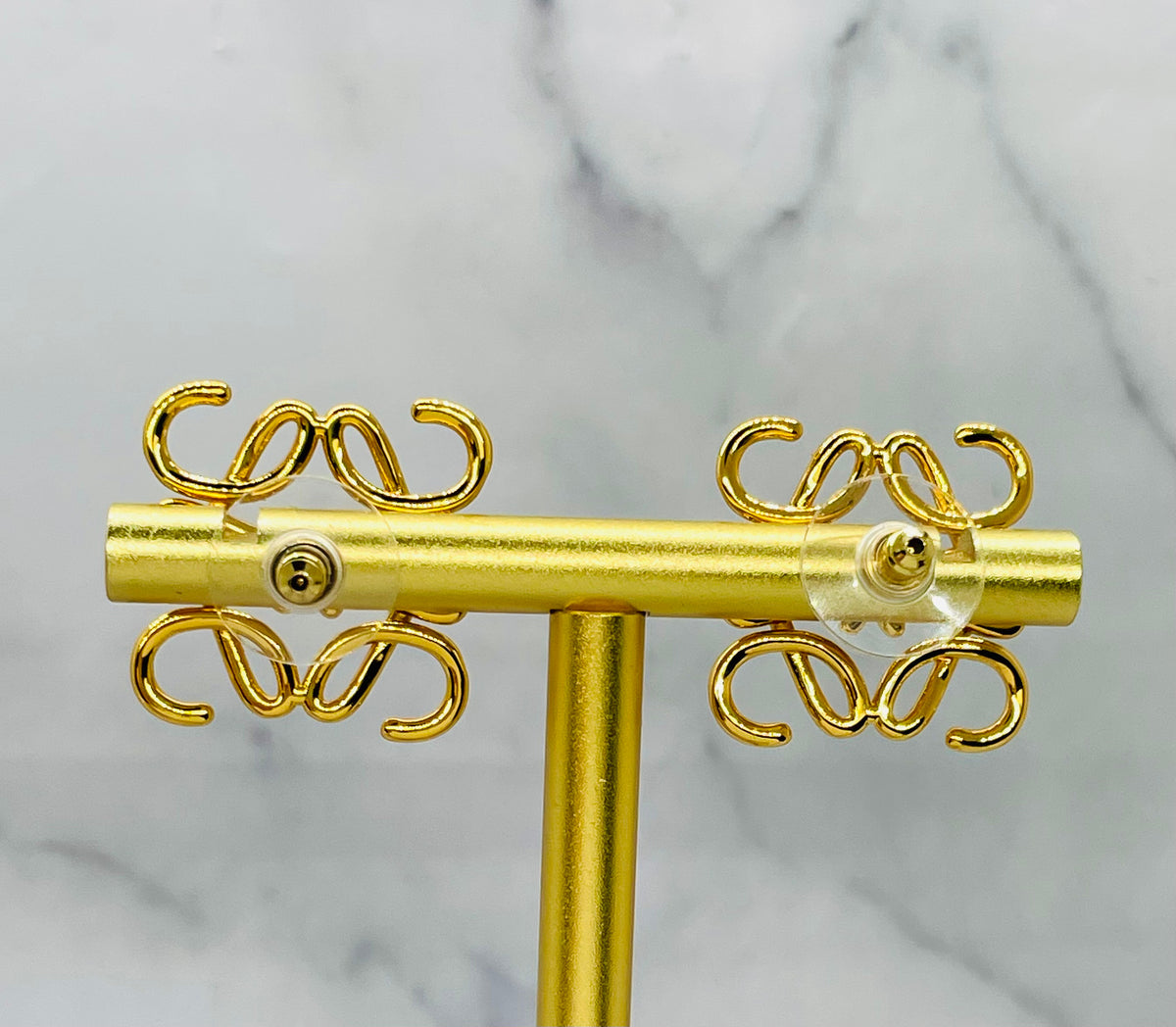 LOEWE Monogram Gold Stud Earrings - Pre-Owned