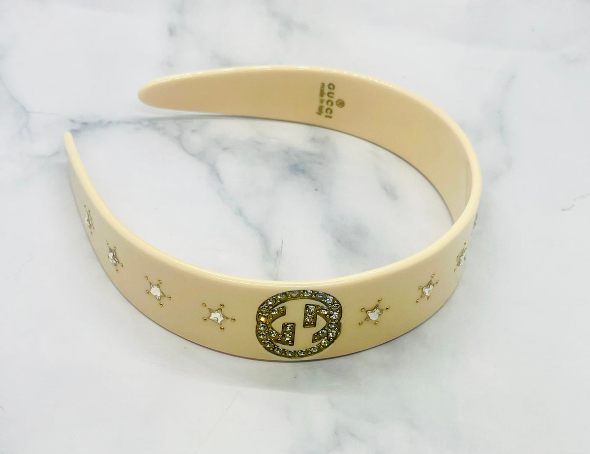 GUCCI GG Rhinestone Cream Tone Hairband - Pre-Owned — 1