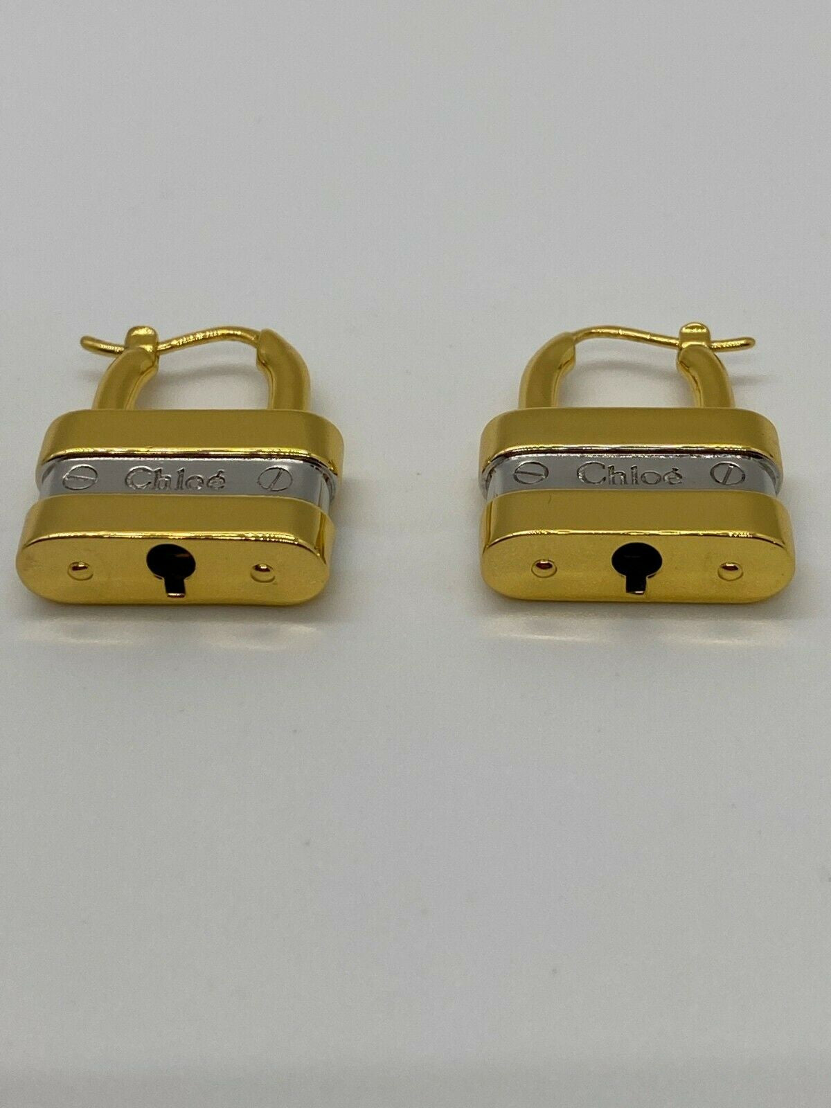 CHLOE Gold & Silver Tone Padlock Earrings - Pre-Owned — 2