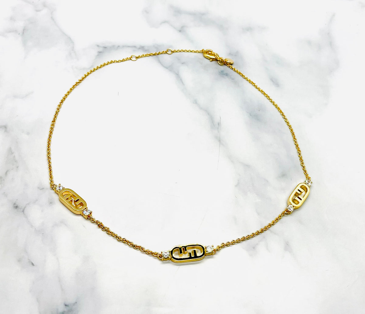 FENDI F Rhinestone Monogram Necklace - Pre-Owned — 2