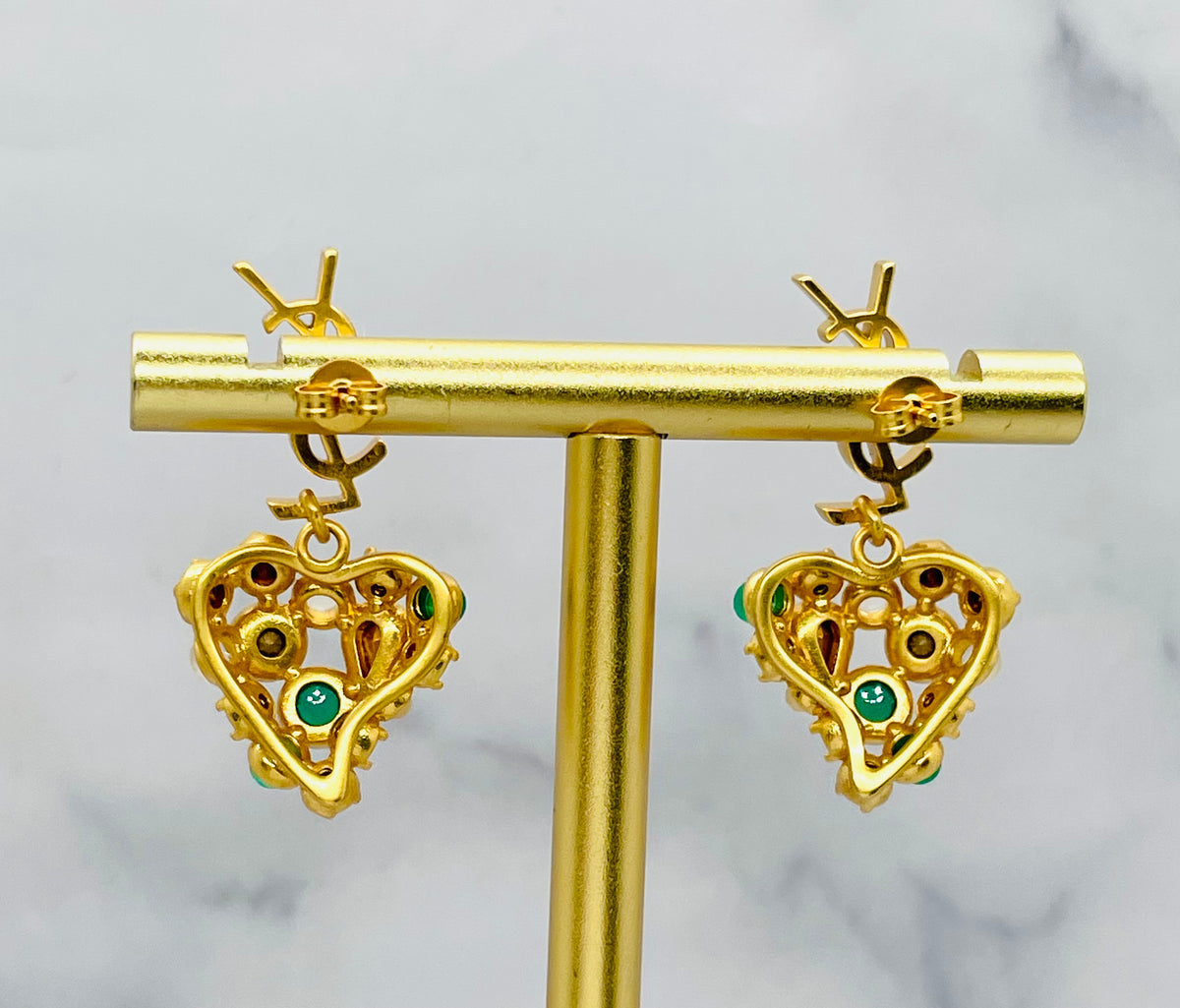 YSL YVES SAINT LAURENT Green Rhinestone Pendant Earrings - Pre-Owned — 2