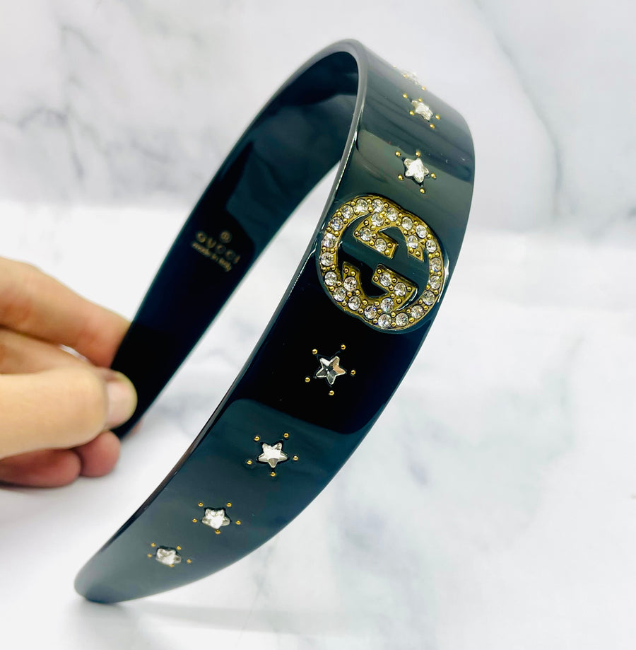 GUCCI GG Rhinestone Black Tone Hairband - Pre-Owned — 1