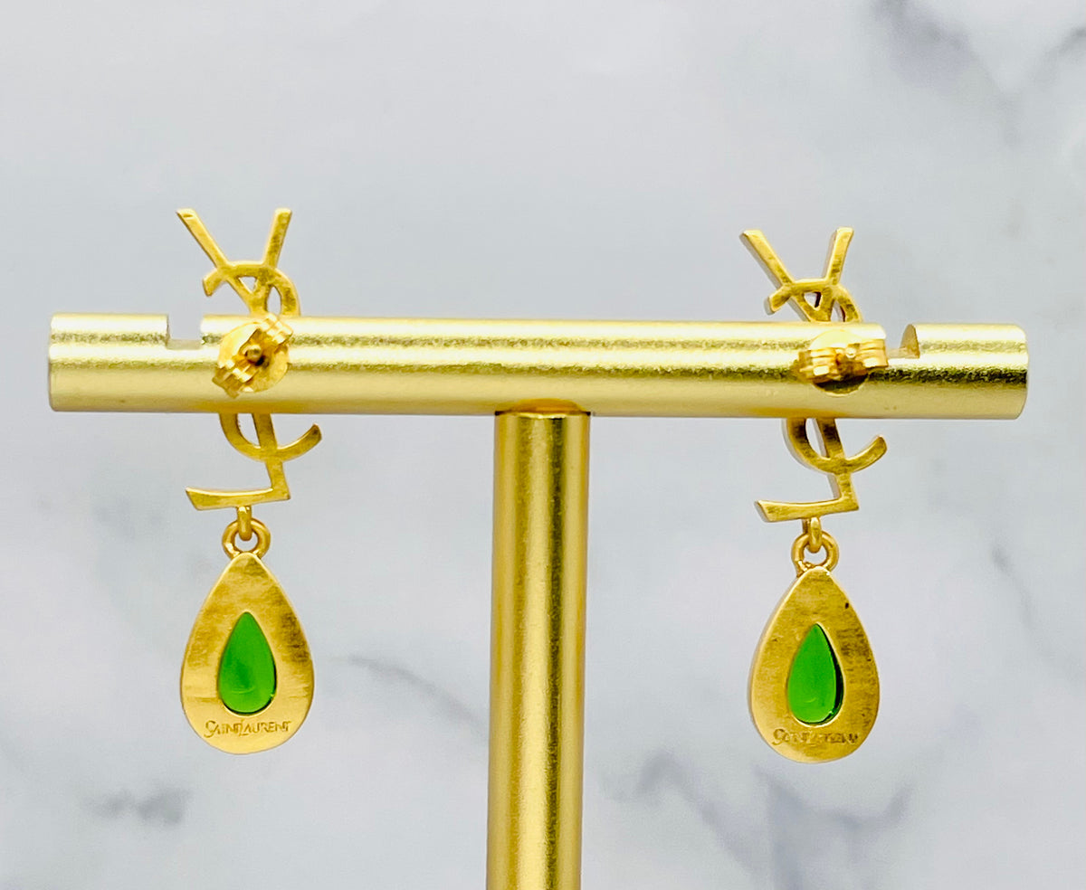 YSL YVES SAINT LAURENT Green Gem Pendant Earrings - Pre-Owned — 2
