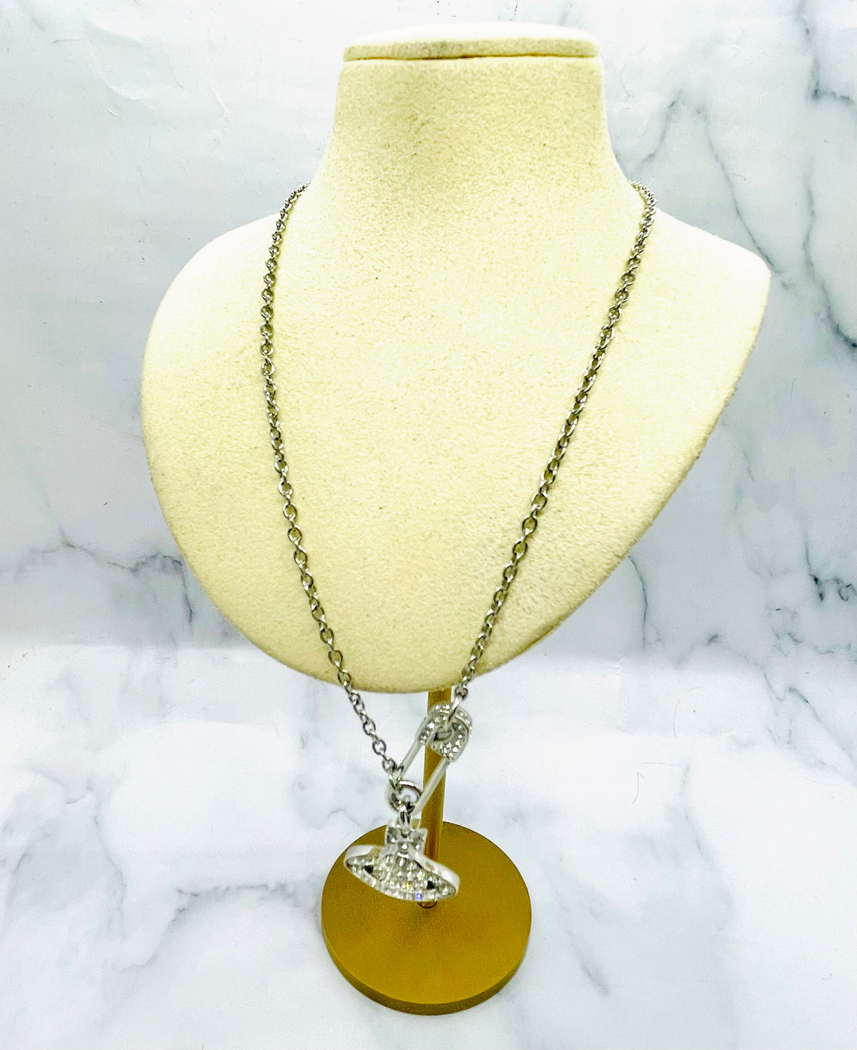 VIVIENNE WESTWOOD Rhinestone Safety Pin Orb Necklace - Pre-Owned — 2