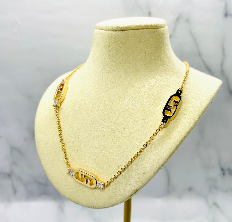 FENDI F Rhinestone Monogram Necklace - Pre-Owned — 1