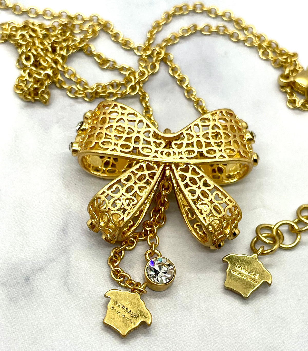 VERSACE Lariat Bow Rhinestone Statement Necklace - Pre-Owned — 3