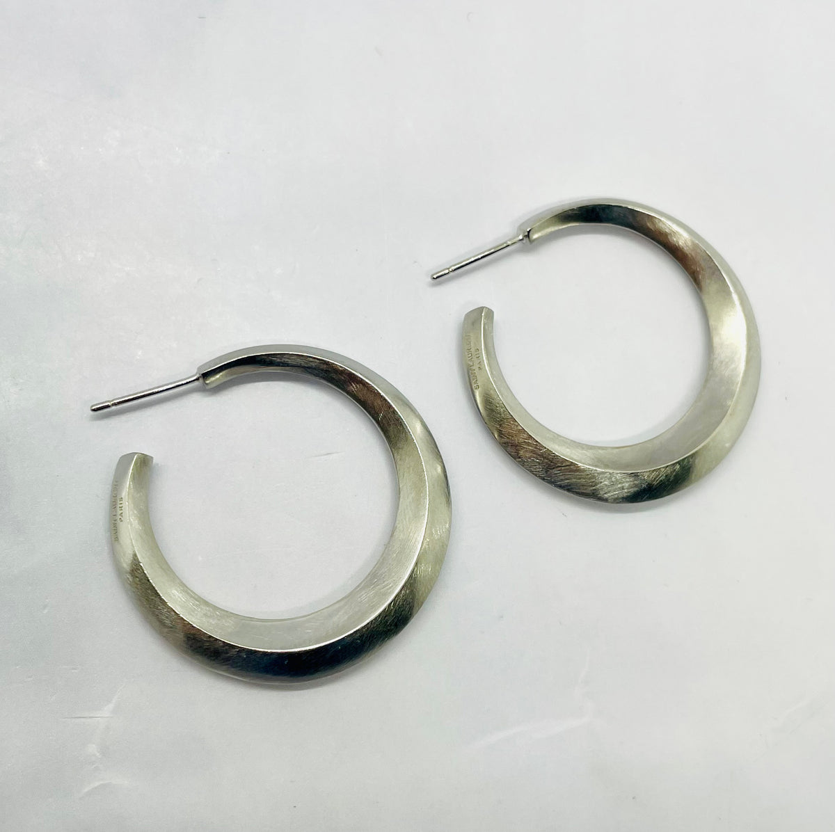 YSL SAINT LAURENT Brushed Silver Hoop Earrings - Pre-Owned — 4