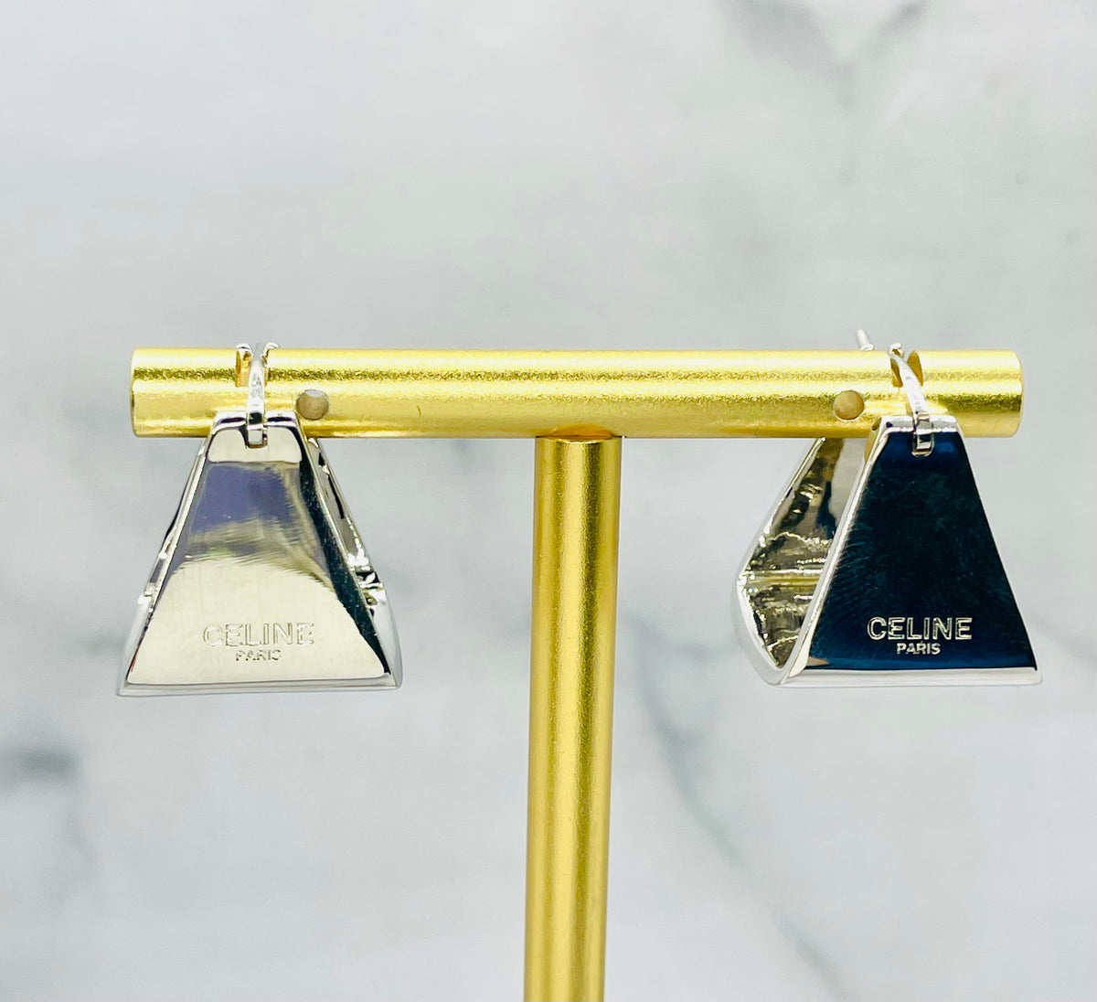 CELINE Silver Tone Box Hoop Earrings - Pre-Owned